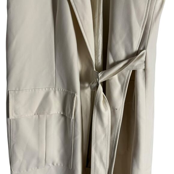 Marina Moscone Cream Long Belted Wrap Vest Trench Coat Size Medium - Picture 10 of 16